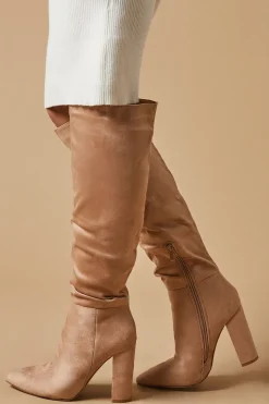 Kenia Faux Suede High Block Heel Pointed Knee Boot