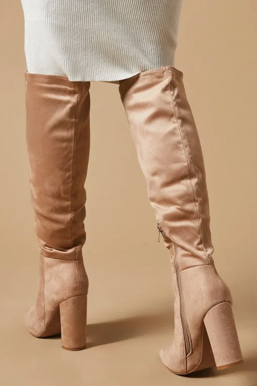 Kenia Faux Suede High Block Heel Pointed Knee Boot