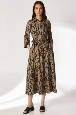 Khaki Abstract Shirt Dress