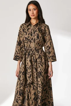 Khaki Abstract Shirt Dress
