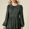 Khaki Animal Long Sleeve Tiered Mini Dress