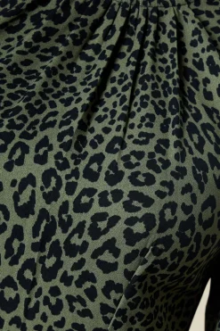 Khaki Animal Long Sleeve Tiered Mini Dress