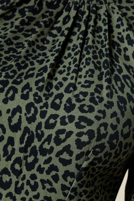 Khaki Animal Long Sleeve Tiered Mini Dress