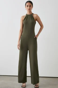 Khaki Twist Neck Jumpsuit