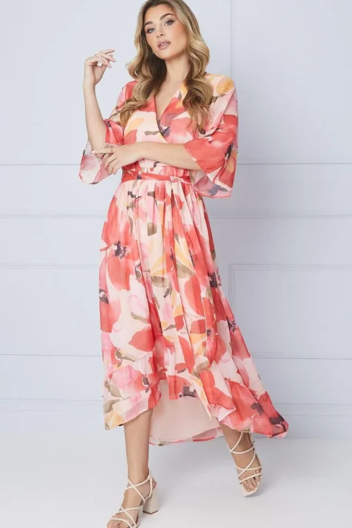 Kimono Sleeve Hi Lo Wrap Dress