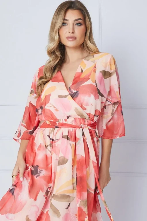 Kimono Sleeve Hi Lo Wrap Dress