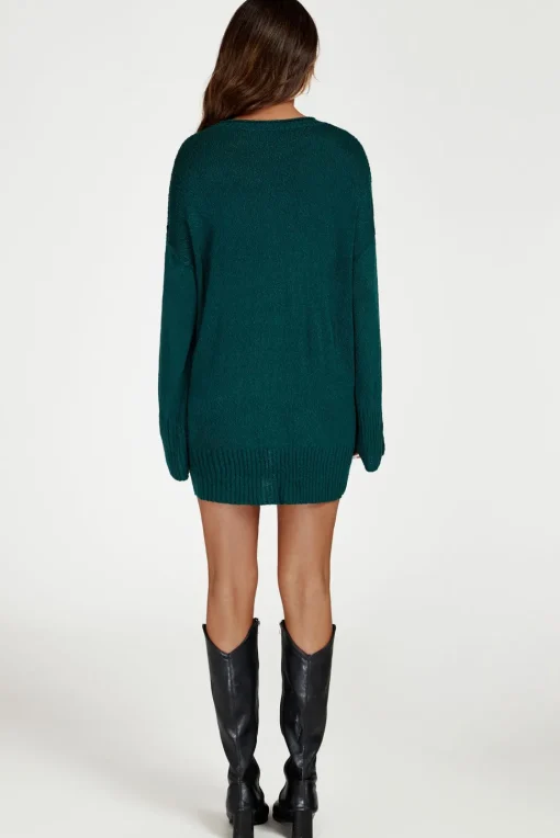 Knit Crew Neck Extended Jumper In Dark Green