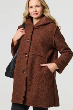 Knitted Button Detail Hooded Jacket