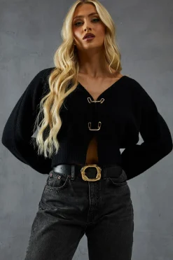 Knitted Gold Trim Detail Batwing Cardigan