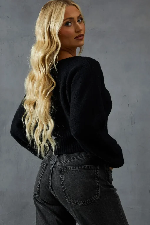 Knitted Gold Trim Detail Batwing Cardigan