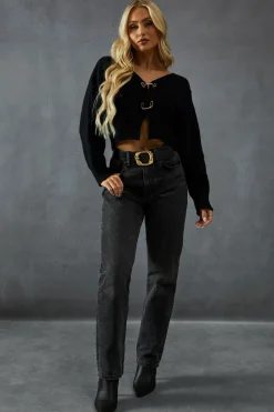 Knitted Gold Trim Detail Batwing Cardigan