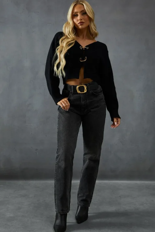 Knitted Gold Trim Detail Batwing Cardigan