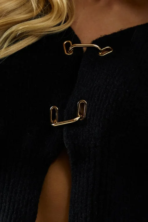 Knitted Gold Trim Detail Batwing Cardigan