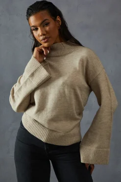 Knitted High Neck Wide Sleeve Jumper