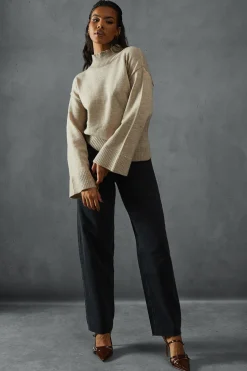 Knitted High Neck Wide Sleeve Jumper