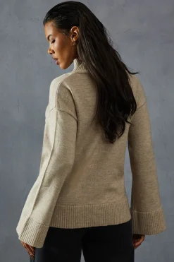 Knitted High Neck Wide Sleeve Jumper