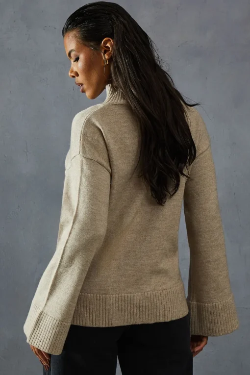 Knitted High Neck Wide Sleeve Jumper