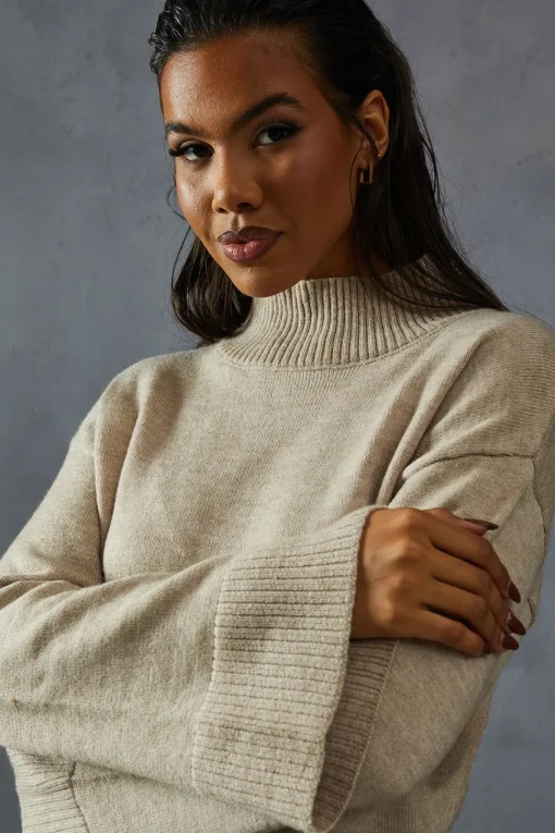 Knitted High Neck Wide Sleeve Jumper