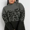 Knitted Leopard Colourblock Jumper