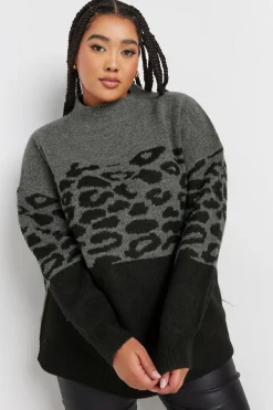 Knitted Leopard Colourblock Jumper