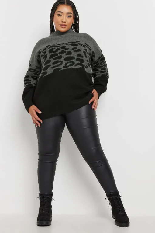 Knitted Leopard Colourblock Jumper