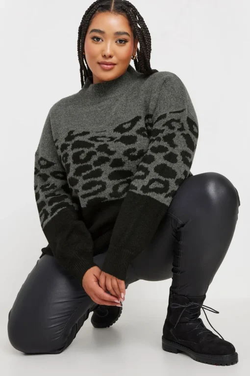 Knitted Leopard Colourblock Jumper
