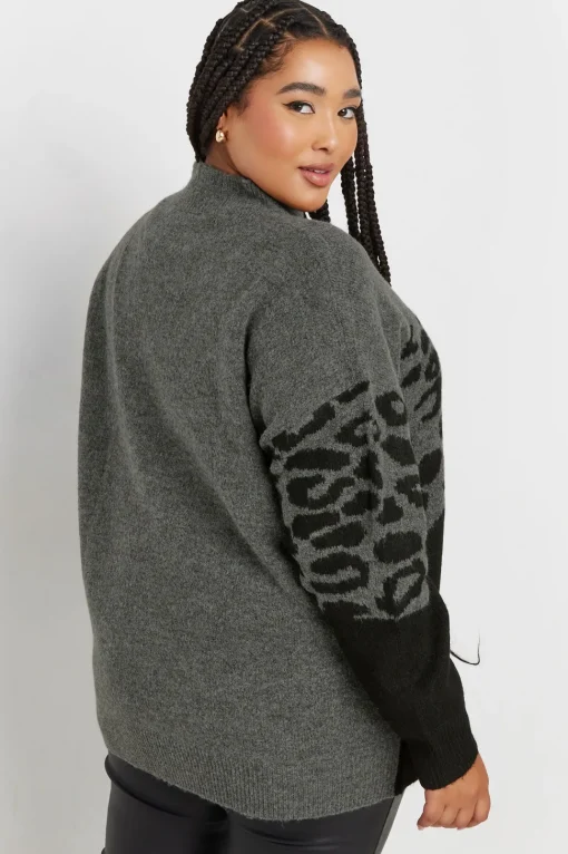 Knitted Leopard Colourblock Jumper