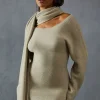 Knitted Slash Neck Scarf Detail Mini Dress