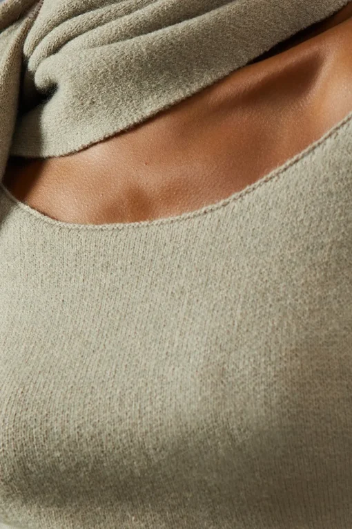 Knitted Slash Neck Scarf Detail Mini Dress