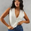 Knitted Sleeveless Cropped Button Through Cardigan