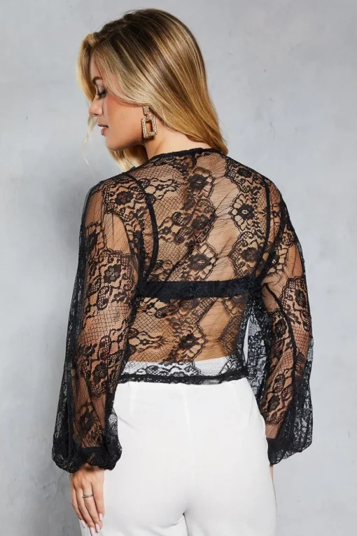 Lace Balloon Sleeve Corsage Blouse