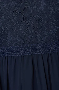Lace Bodice Angel Sleeve Ruffle Hem Midi Dress