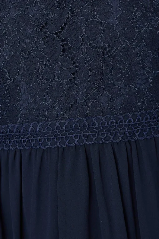 Lace Bodice Angel Sleeve Ruffle Hem Midi Dress