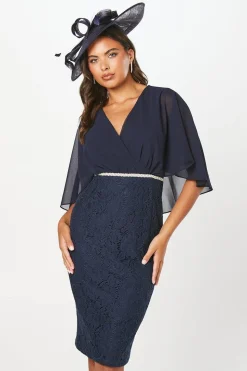 Lace Chiffon Cape Pencil Dress