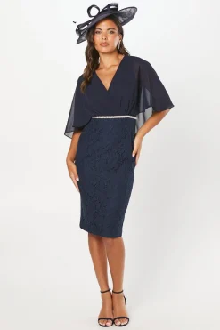 Lace Chiffon Cape Pencil Dress
