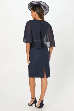 Lace Chiffon Cape Pencil Dress