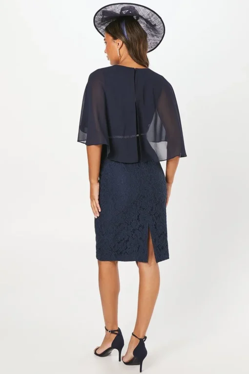 Lace Chiffon Cape Pencil Dress