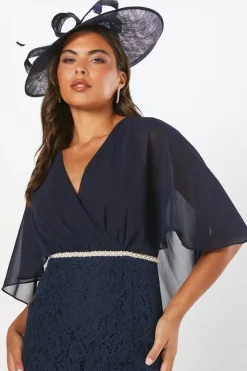 Lace Chiffon Cape Pencil Dress