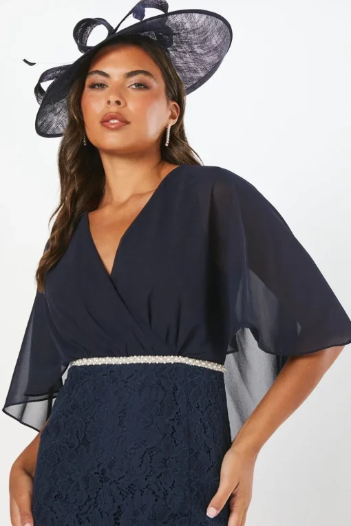 Lace Chiffon Cape Pencil Dress