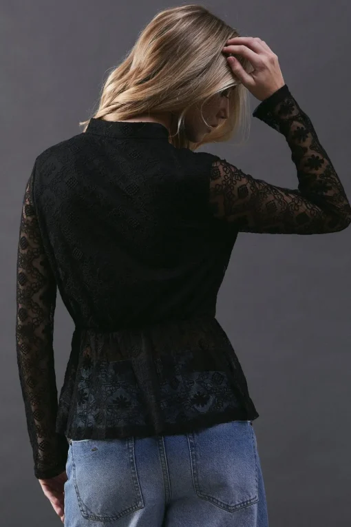Lace Contrast Tie Front Blouse