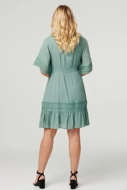 Lace Detail 1/2 Sleeve Short Dress