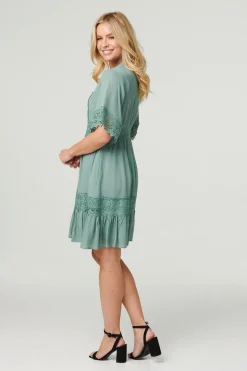 Lace Detail 1/2 Sleeve Short Dress