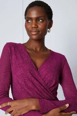 Lace Gathered Wrap Midi Dress