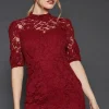 Lace High Neck Short Sleeve Mini Dress