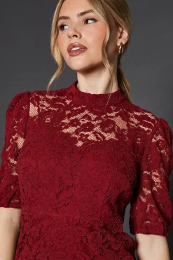 Lace High Neck Short Sleeve Mini Dress