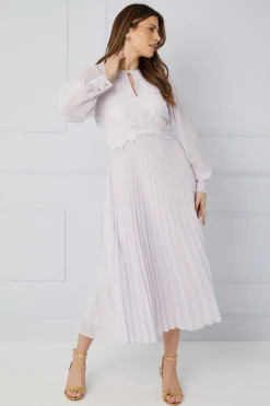 Lace Insert Pleated Midi Dress