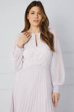 Lace Insert Pleated Midi Dress