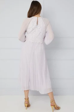 Lace Insert Pleated Midi Dress