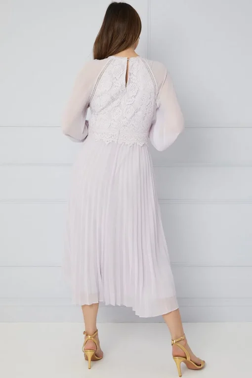 Lace Insert Pleated Midi Dress