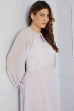 Lace Insert Pleated Midi Dress